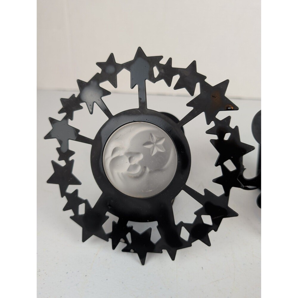 Vintage 90’s PartyLite Celestial Sun & Moon Wall Sconces-Black & Frosted Glass - Picture 2 of 6